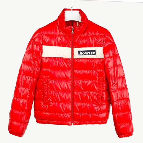 Moncler Petichet Red Stripe Bomber Down-Fill Puffer Jacket